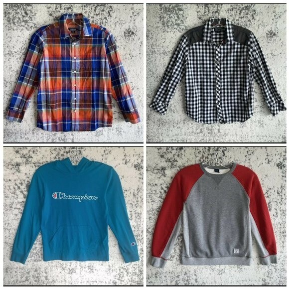 Bundle Gap Converse Lands End Champion 4 Boys Tees Plaid Shirts Tops Kids Size M - Picture 1 of 12